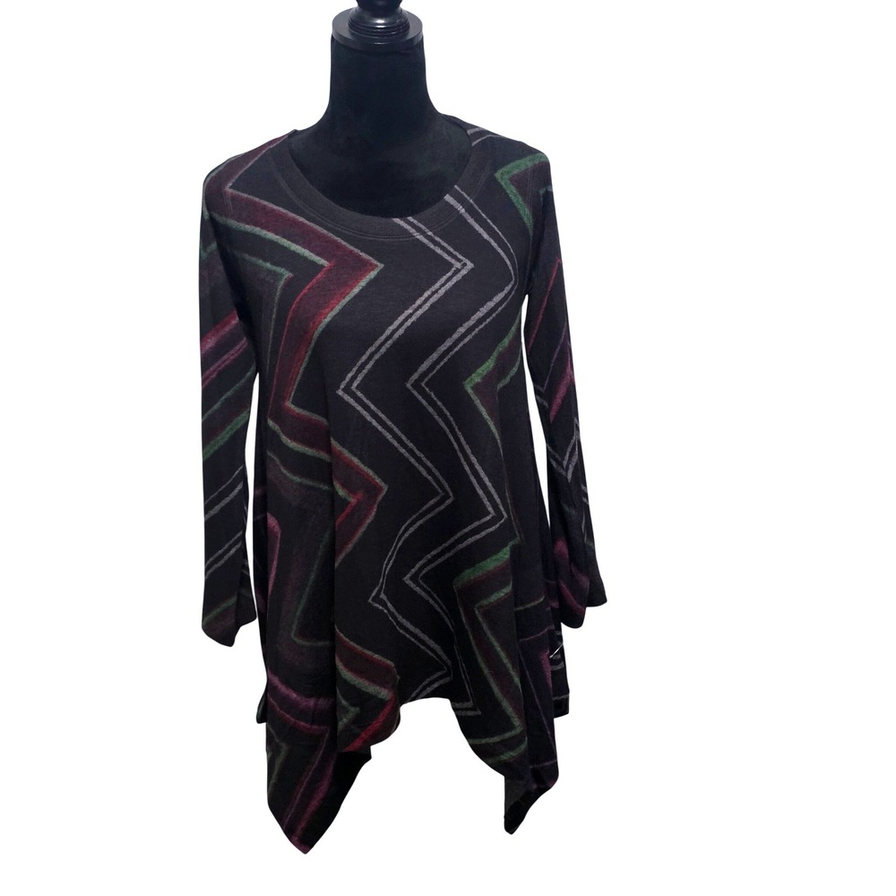 Nally & Millie Black Chevron Zig Zag Sharkbite Tunic Top‎ Long Sleeve S-XL B2